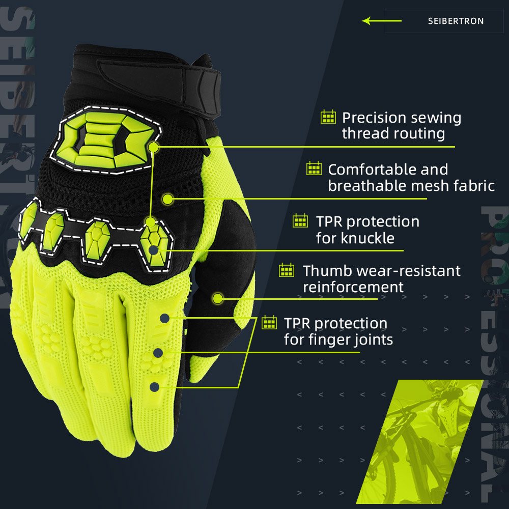 Farbe: Neon-Gelb | Seibertron Dirtpaw Vollfinger-Motocross- und Offroad-Handschuhe, Bild 15