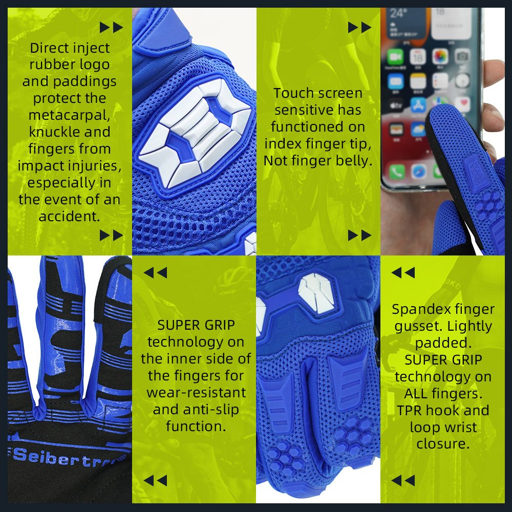 Farbe: Blau | Seibertron Dirtpaw Vollfinger-Motocross- und Offroad-Handschuhe, Bild 20