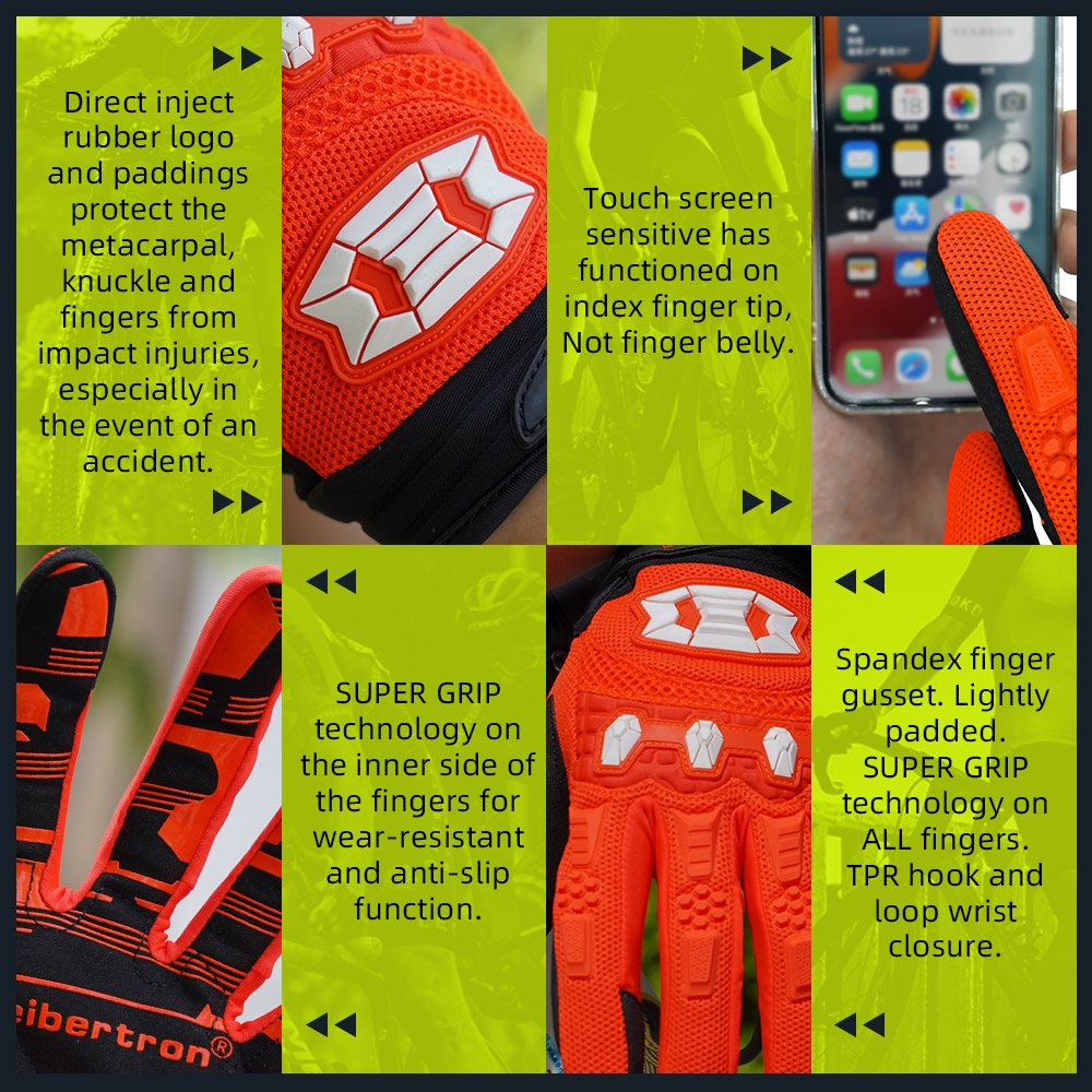 Farbe: Orange | Seibertron Dirtpaw Motorradhandschuhe mit voller Fingerlänge für Motocross und Offroad Bild 24