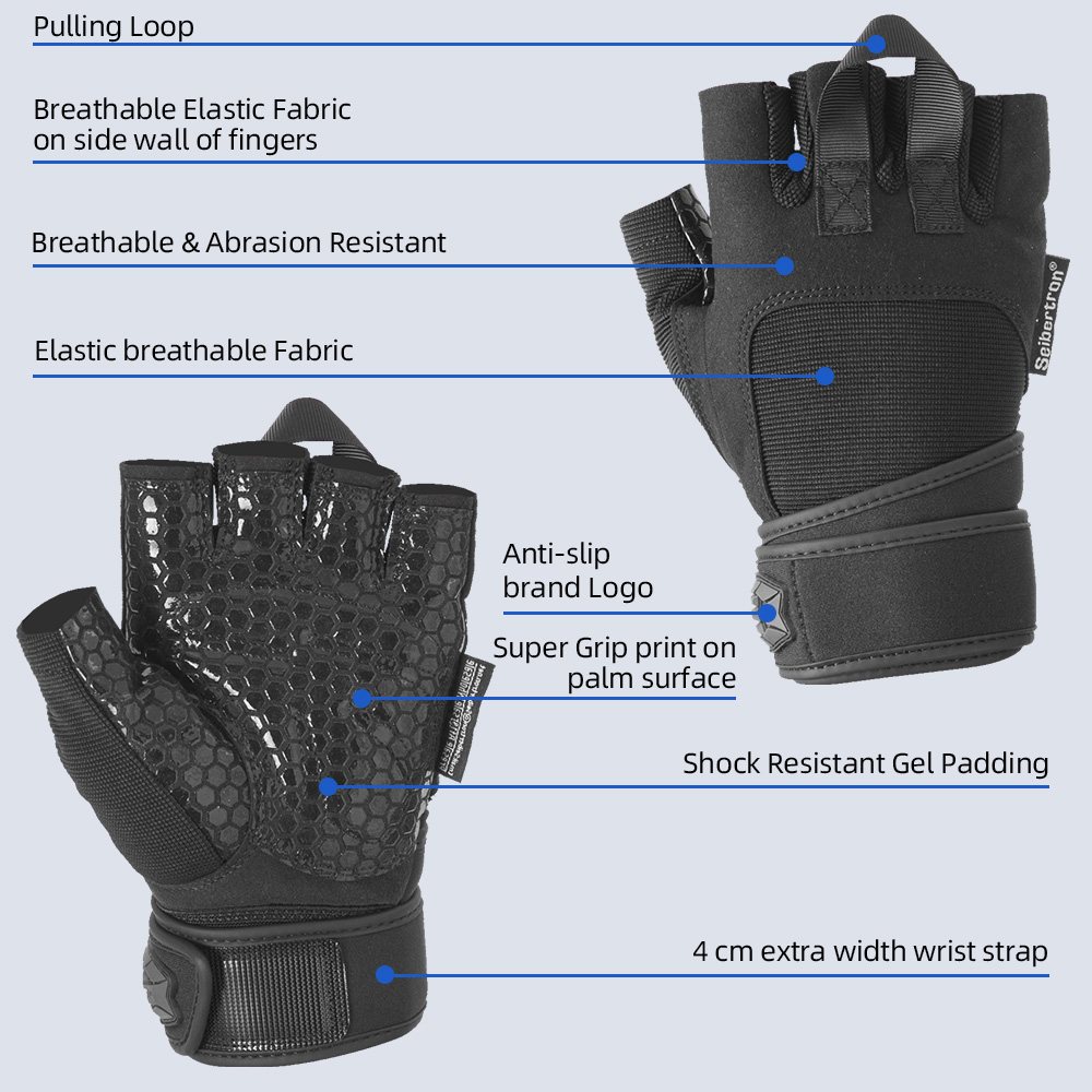 color:Black | Seibertron PRO 2.0 Fitness Gloves padded super grip lifting and fitness gloves image 02