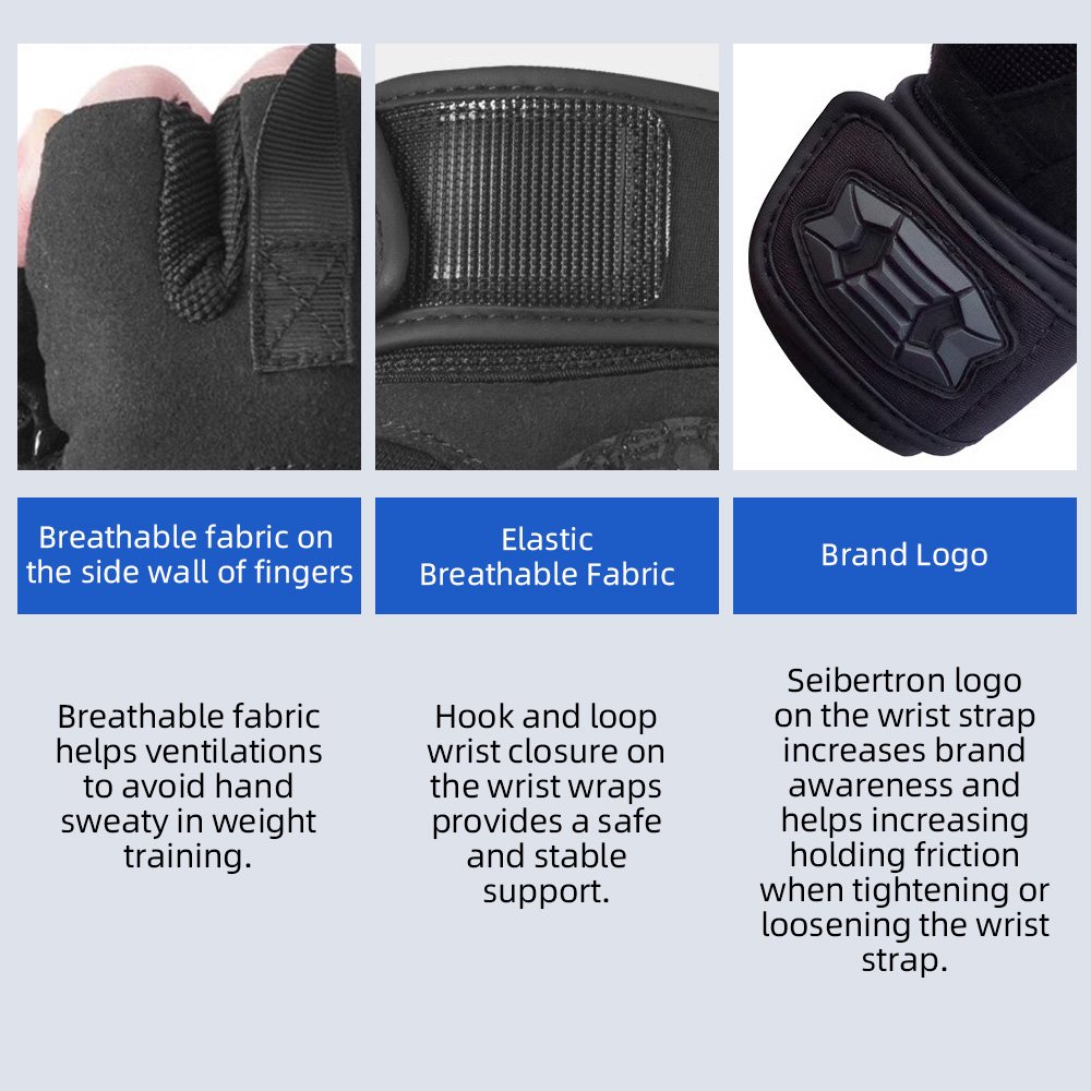 color:Black | Seibertron PRO 2.0 Fitness Gloves padded super grip lifting and fitness gloves image 05