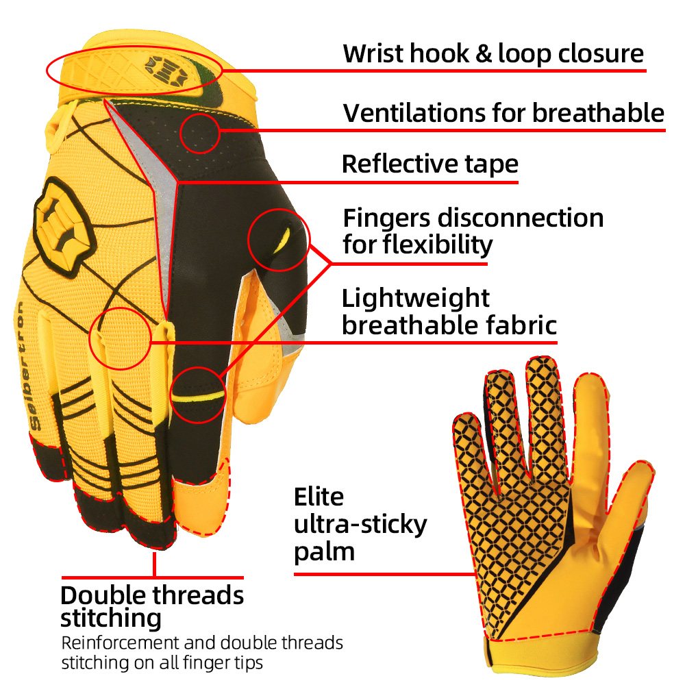 Farbe: Gelb | Seibertron American Football Receiver Handschuhe für Erwachsene, ultra-griffige Receiver-Handschuhe für Erwachsene, Bild 03