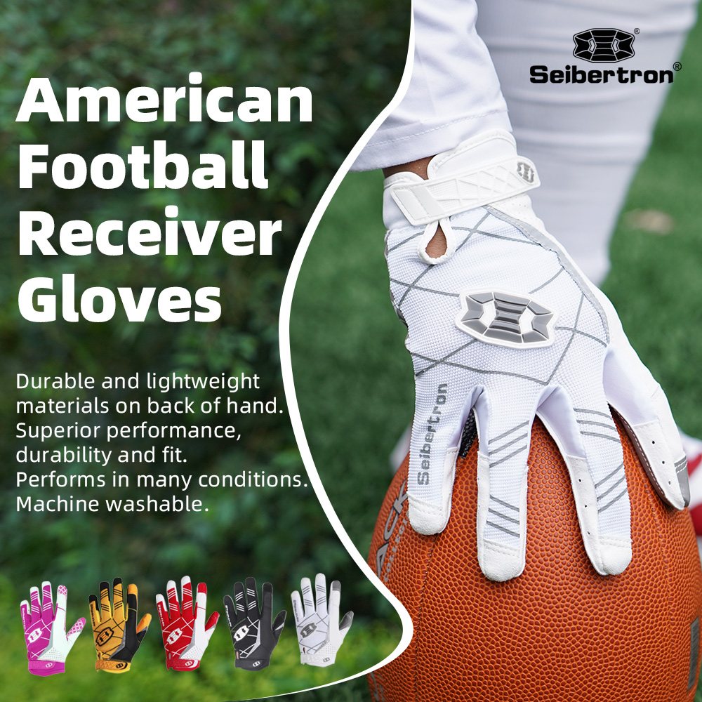 Farbe: Weiß | Seibertron American Football Receiver Handschuhe für Erwachsene, ultra-griffige Receiver-Handschuhe für Erwachsene, Bild 04