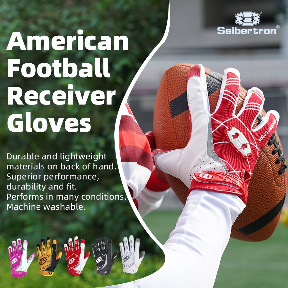 Farbe: Rot | Seibertron American Football Receiver Handschuhe für Erwachsene Ultra-Stick Handschuhe für Football-Receiver Bild 08