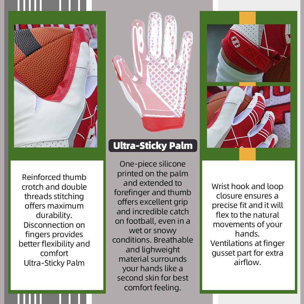 Farbe: Rot | Seibertron American Football Receiver Handschuhe für Erwachsene Ultra-Stick Handschuhe für Football-Receiver Bild 09