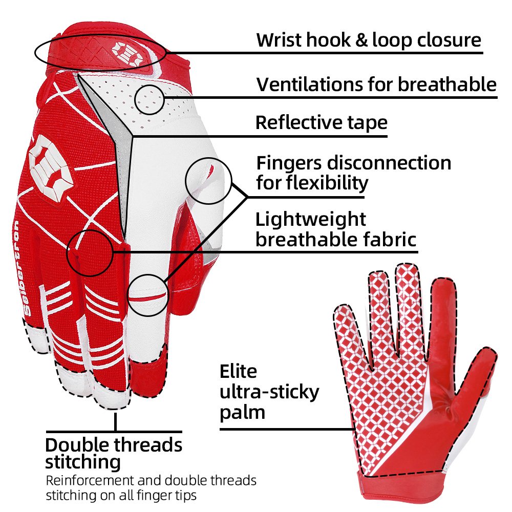 Farbe: Rot | Seibertron American Football Receiver Handschuhe für Erwachsene Ultra-Stick Handschuhe für Football-Receiver Bild 10