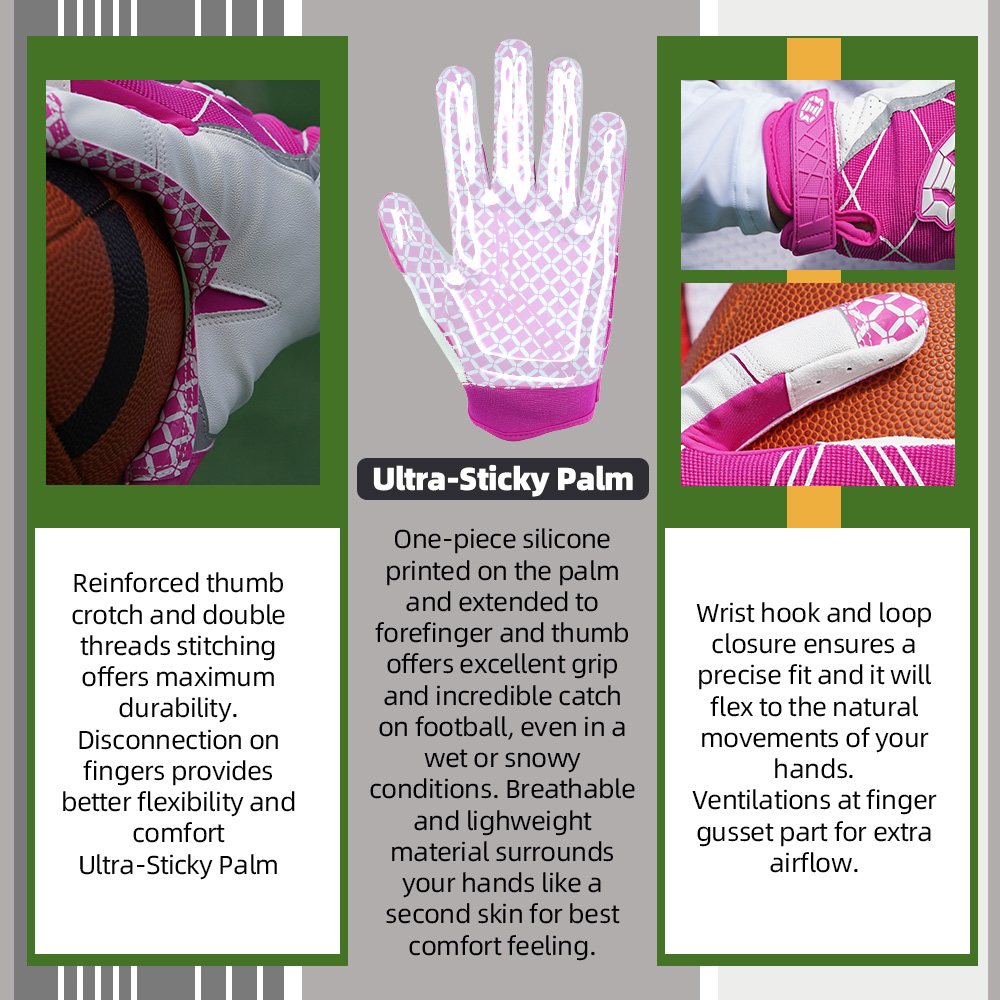 Farbe: Pink | Seibertron American Football Receiver Handschuhe für Erwachsene Ultra-Stick Handschuhe für Football-Receiver Bild 12