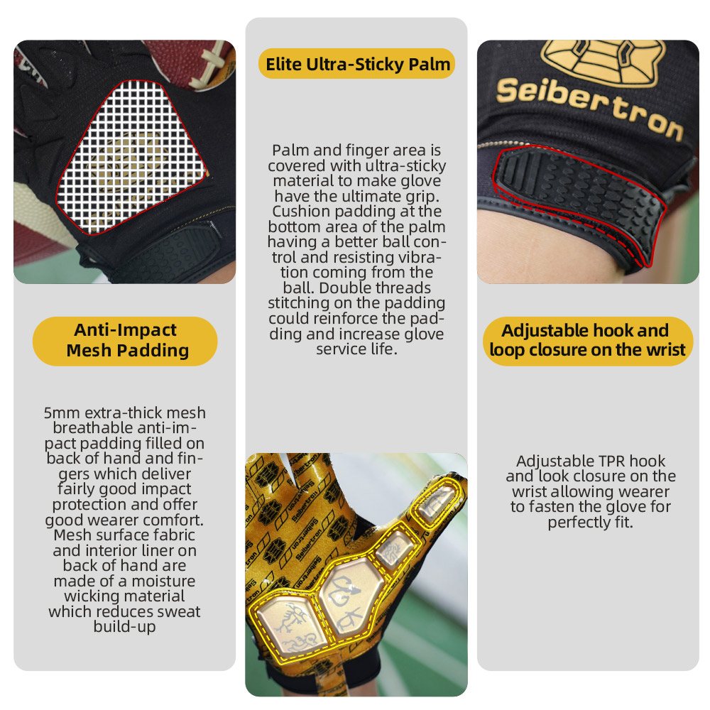 Farbe:Schwarz | Seibertron H.P.I.L.G Touchscreen Football Lineman Handschuhe Bild 02