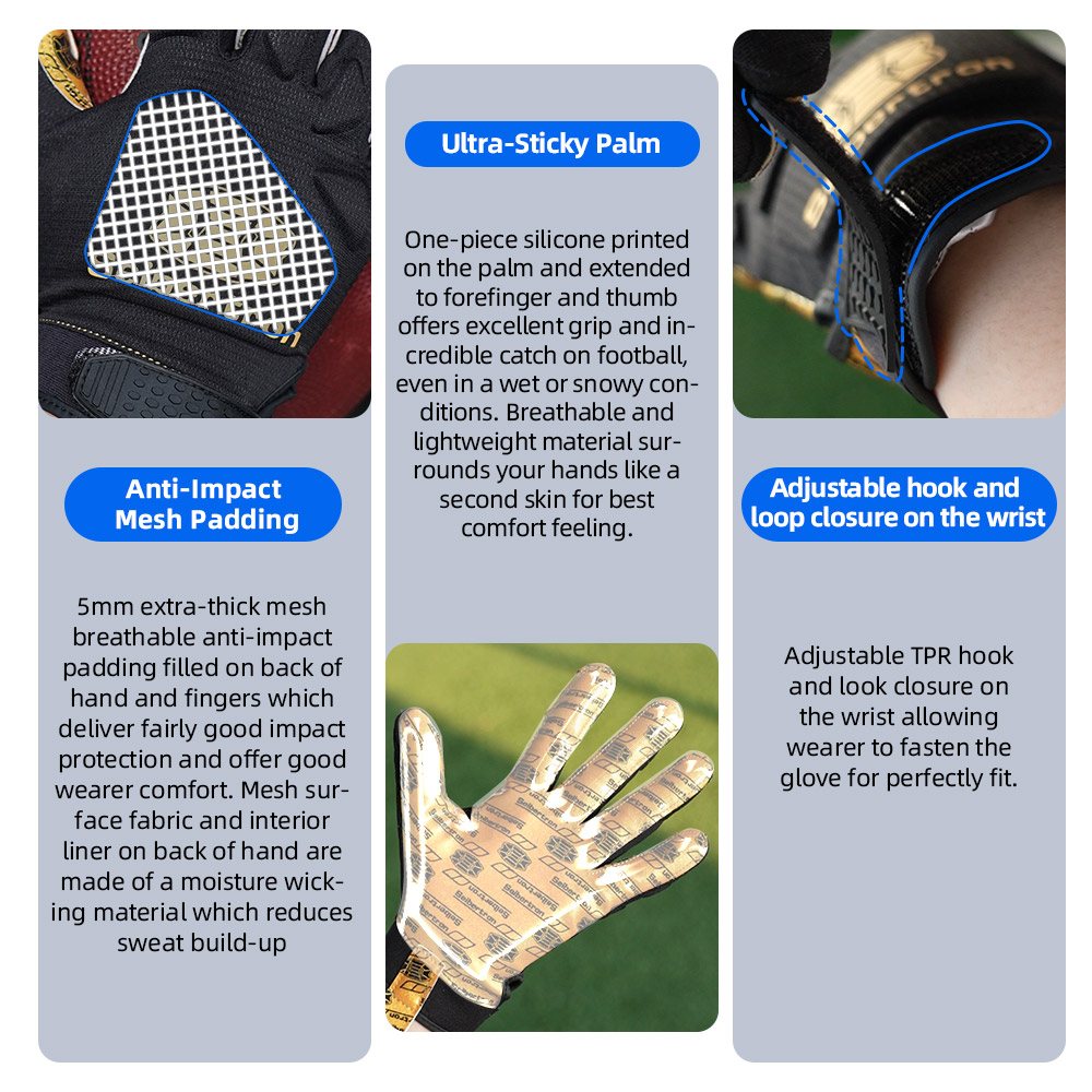 Farbe: Schwarz | Seibertron H.P.I.R.G Touchscreen-Football-Receiver-Handschuhe Bild 02