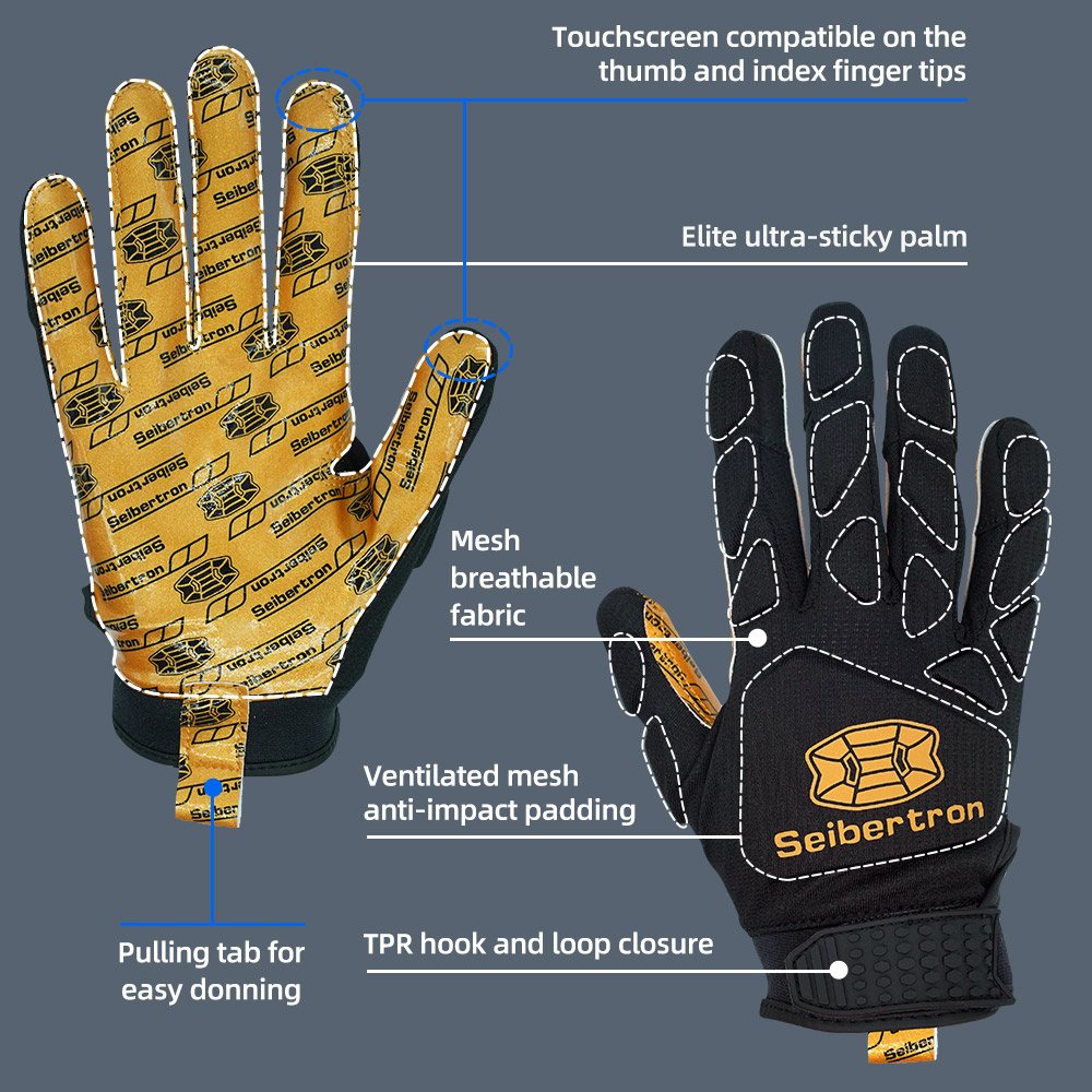 Farbe: Schwarz | Seibertron H.P.I.R.G Touchscreen-Football-Receiver-Handschuhe Bild 03
