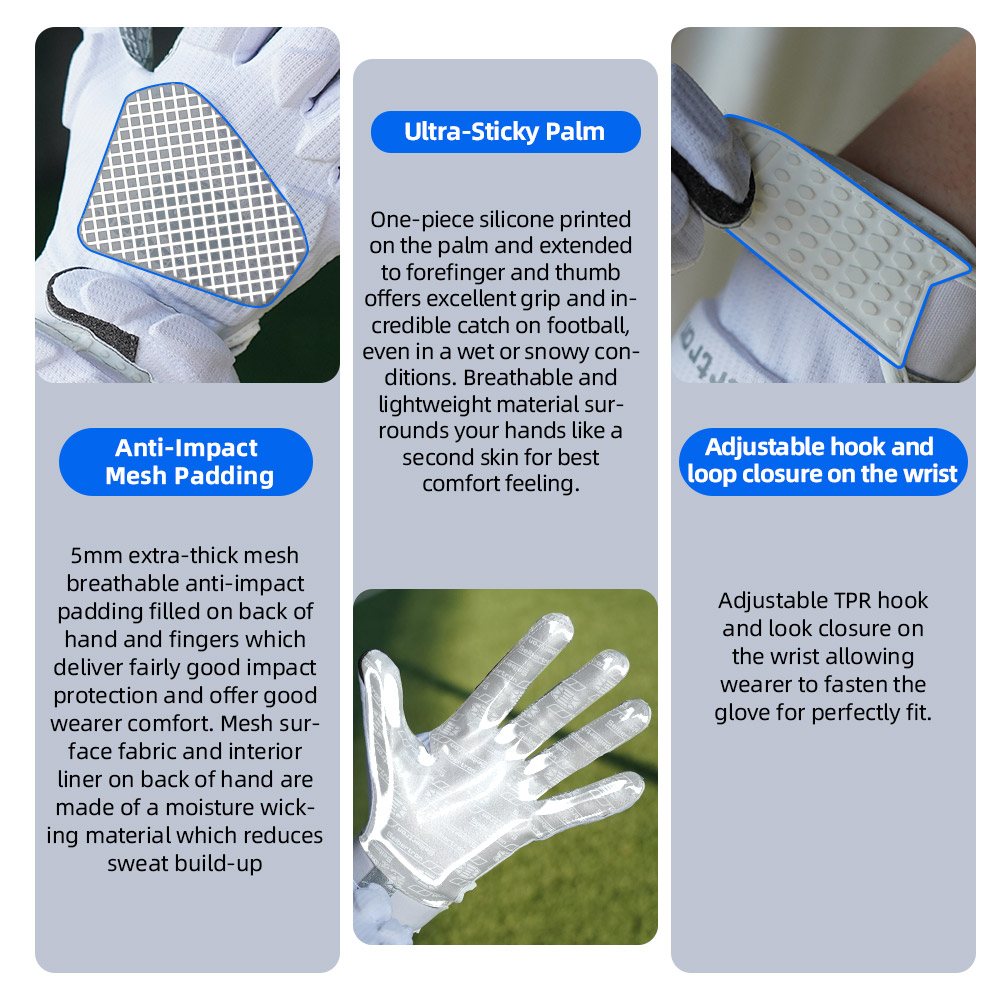 Farbe: Weiß | Seibertron H.P.I.R.G Touchscreen-Football-Receiver-Handschuhe Bild 05