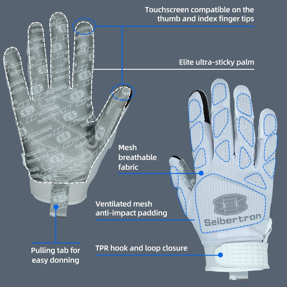 Farbe: Weiß | Seibertron H.P.I.R.G Touchscreen-Football-Receiver-Handschuhe Bild 06
