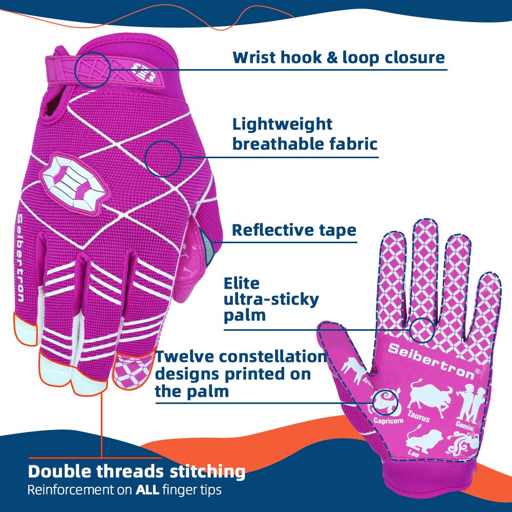 color:Pink | Seibertron Pro 3.0 ultra-stick football receiver gloves image 02