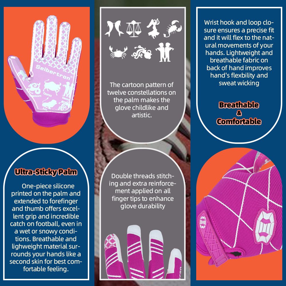 color:Pink | Seibertron Pro 3.0 ultra-stick football receiver gloves image 03