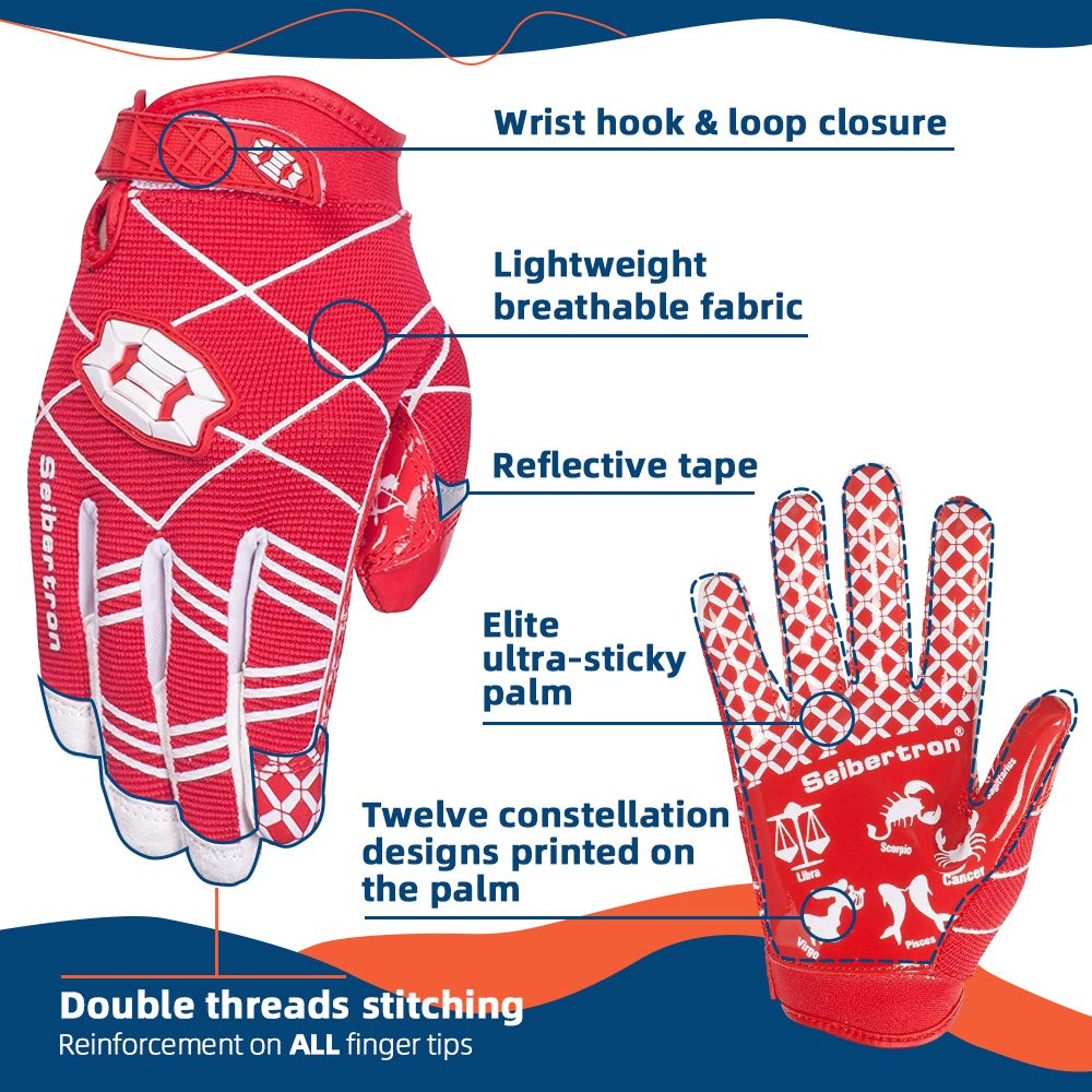 color:Red | Seibertron Pro 3.0 ultra-stick football receiver gloves image 05