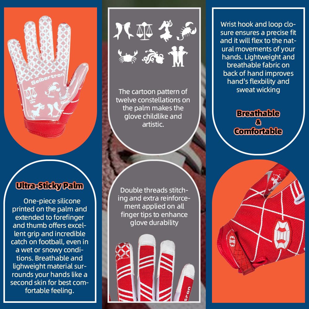 color:Red | Seibertron Pro 3.0 ultra-stick football receiver gloves image 06
