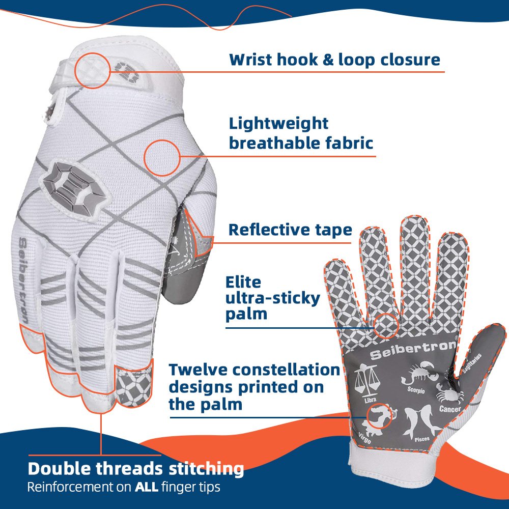 color:White | Seibertron Pro 3.0 ultra-stick football receiver gloves image 08