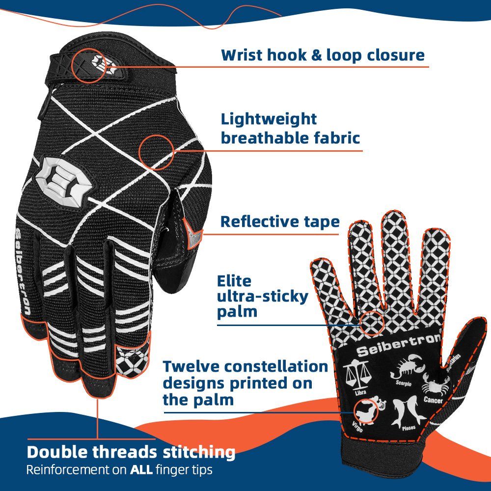 color:Black | Seibertron Pro 3.0 ultra-stick football receiver gloves image 11