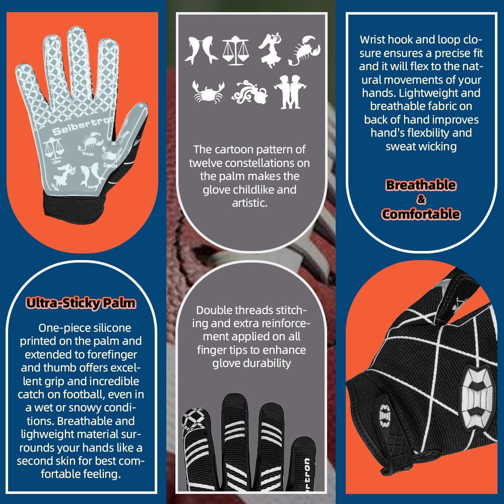 color:Black | Seibertron Pro 3.0 ultra-stick football receiver gloves image 12