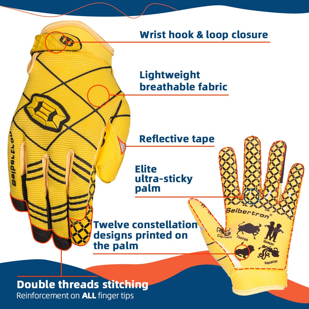 color:Yellow | Seibertron Pro 3.0 ultra-stick football receiver gloves image 14
