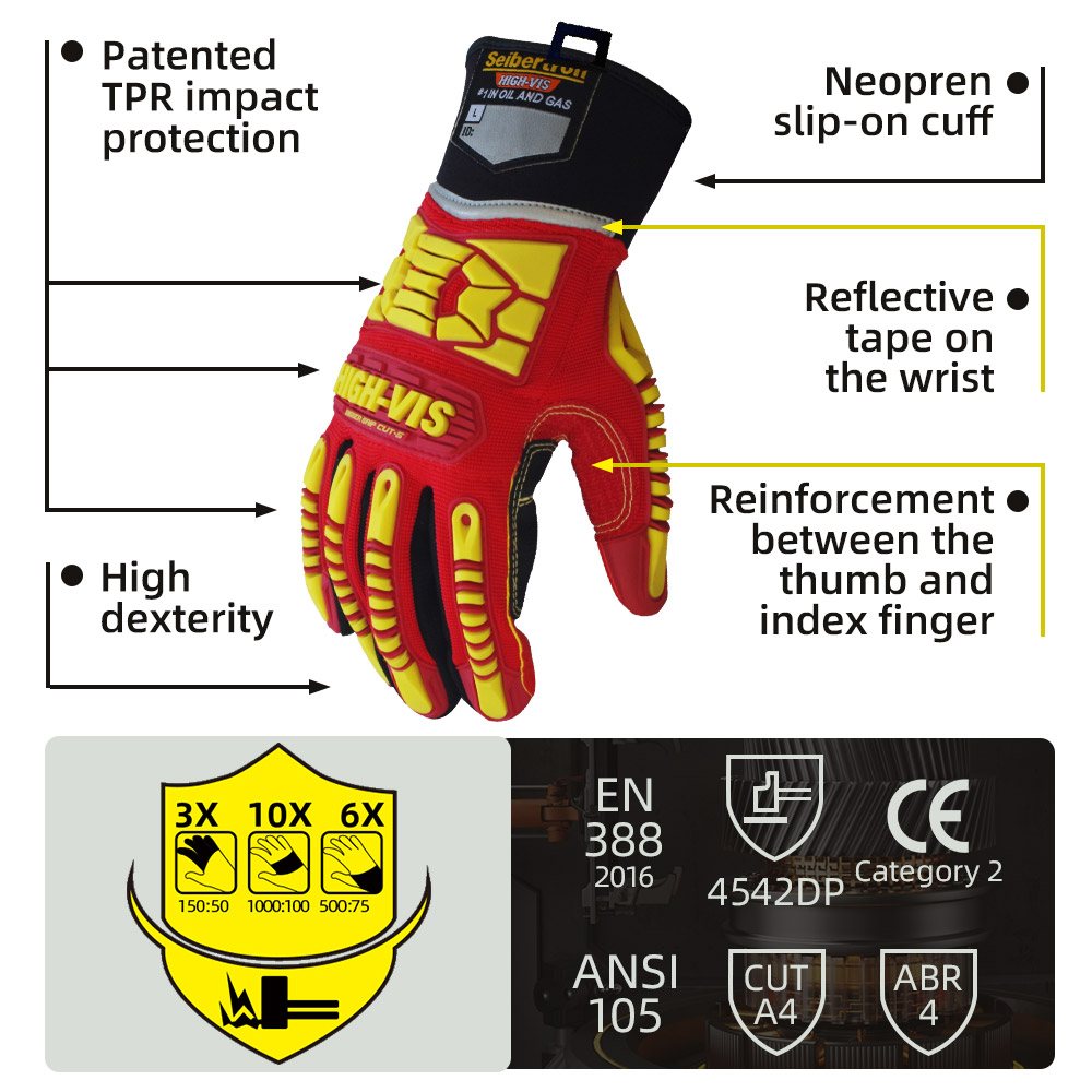 color:all | Seibertron HIGH-VIS HRC5 cut resistant rigger work gloves for oil and gas safety image 02