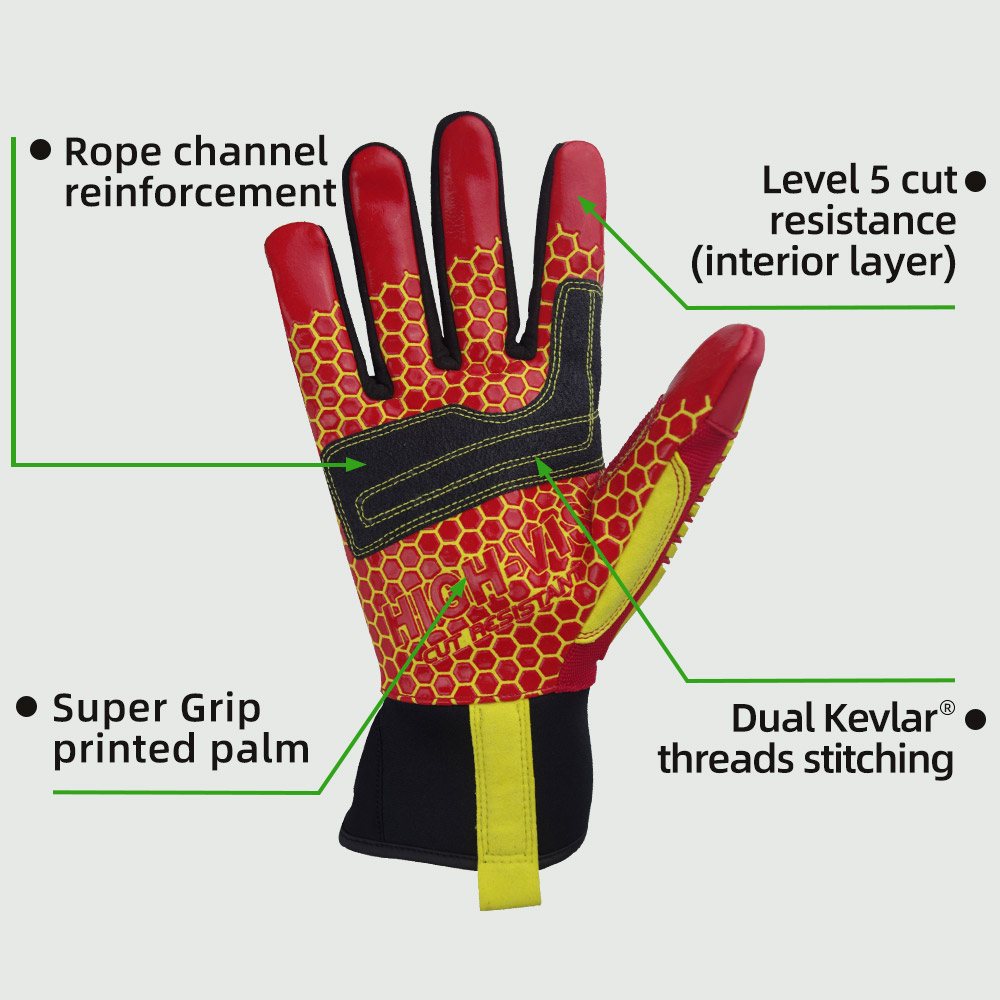 color:all | Seibertron HIGH-VIS HRC5 cut resistant rigger work gloves for oil and gas safety image 03