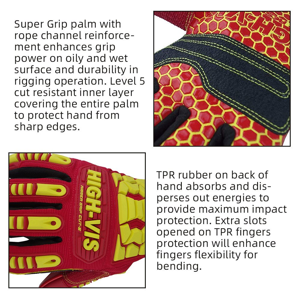 color:all | Seibertron HIGH-VIS HRC5 cut resistant rigger work gloves for oil and gas safety image 04