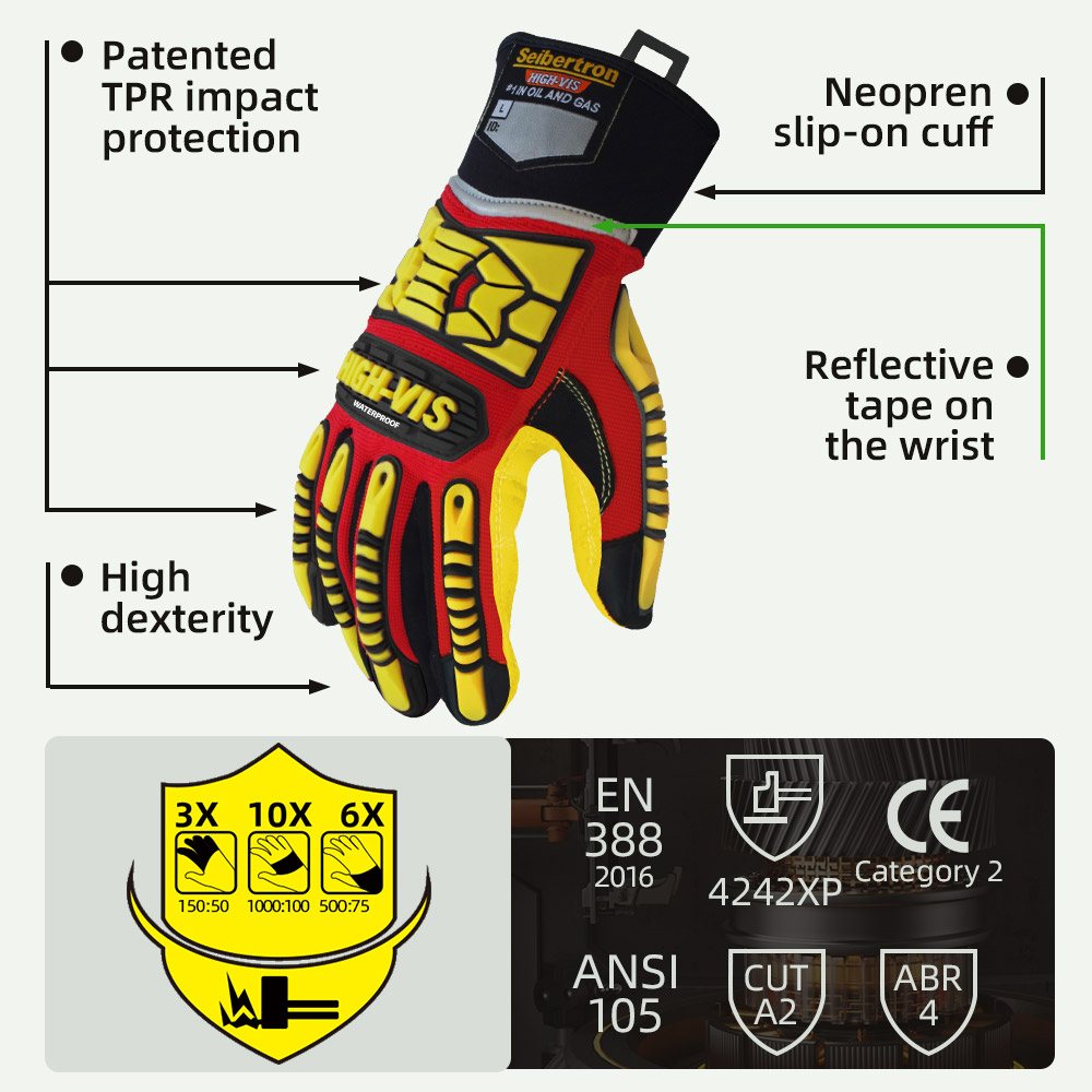 color:all | Seibertron HIGH-VIS SDXB waterproof anti-slip gloves with TPR impact protection image 02