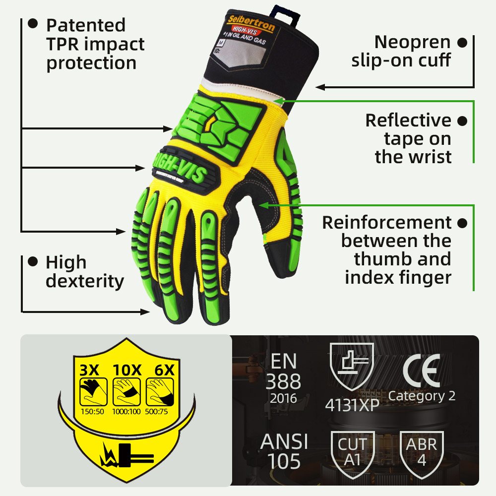 Farbe: alle | Seibertron HIGH-VIS SDXG2 Super-Grip-Gel-Anti-Vibrations-Schutzhandschuhe mit Aufprallschutz Bild 02