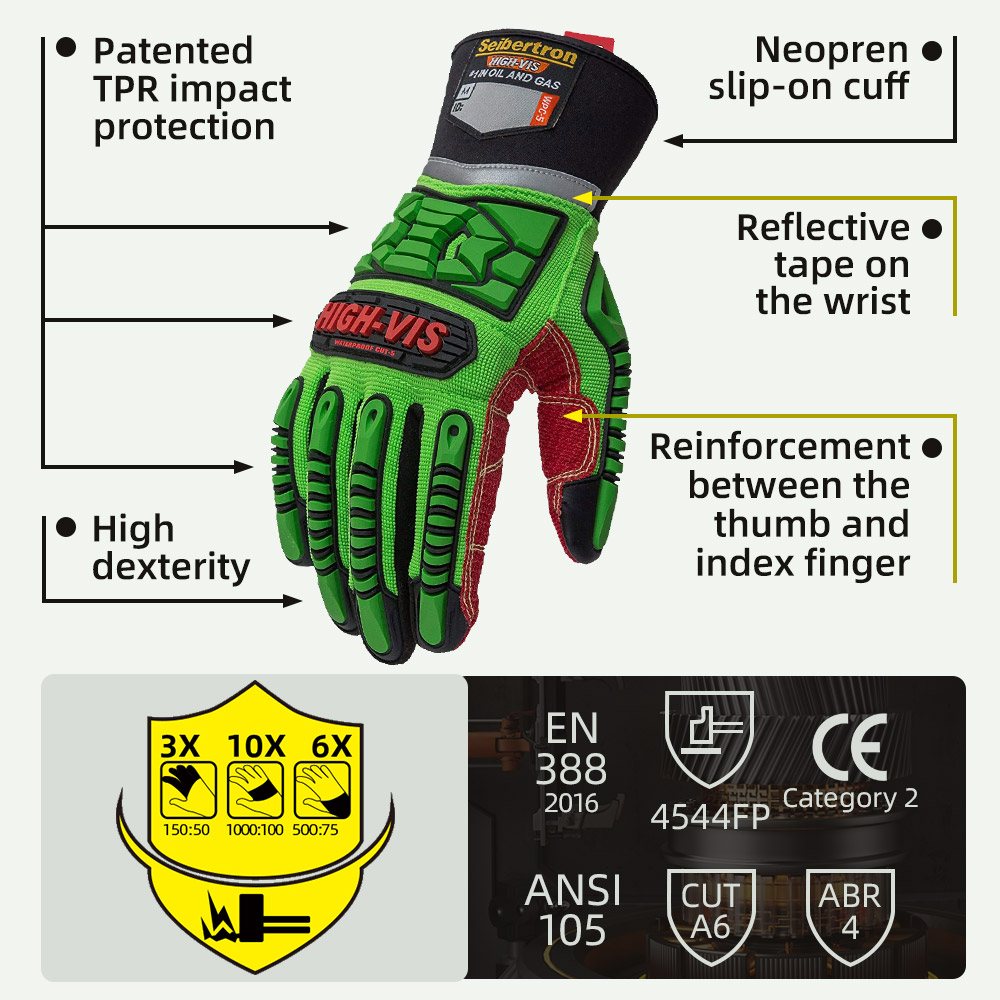 Farbe: alle | Seibertron HIGH-VIS WPC5 schnittfeste, kältebeständige, wasserdichte Schutzhandschuhe mit Aufprallschutz Bild 02