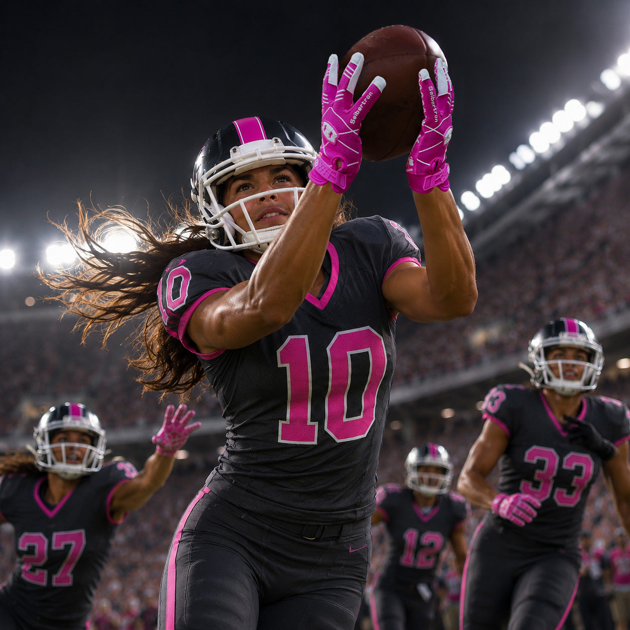 seibertron-gallery:pro3-adult-youth-zodiac-20260716 | product:8668804808894 | color:Pink | group:Adult | slot:4 | Seibertron PRO 3.0 adult football receiver gloves pink zodiac gallery 4