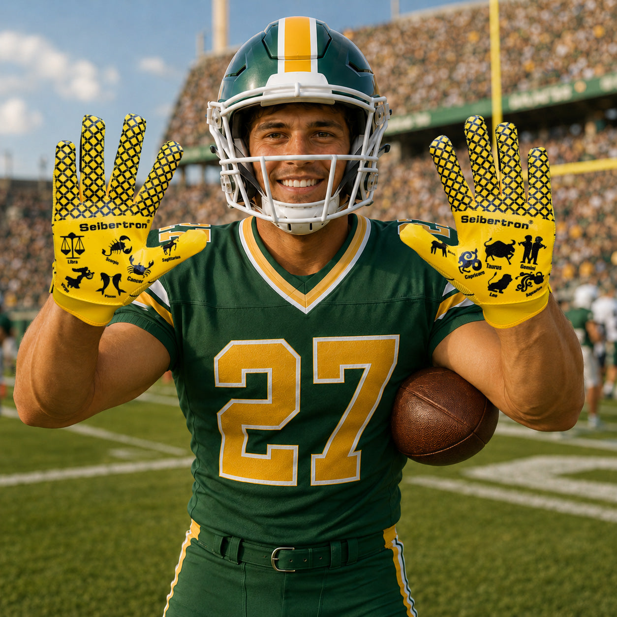 seibertron-gallery:pro3-adult-youth-zodiac-20260716 | product:8668804808894 | color:Yellow | group:Adult | slot:2 | Seibertron PRO 3.0 adult football receiver gloves yellow zodiac gallery 2