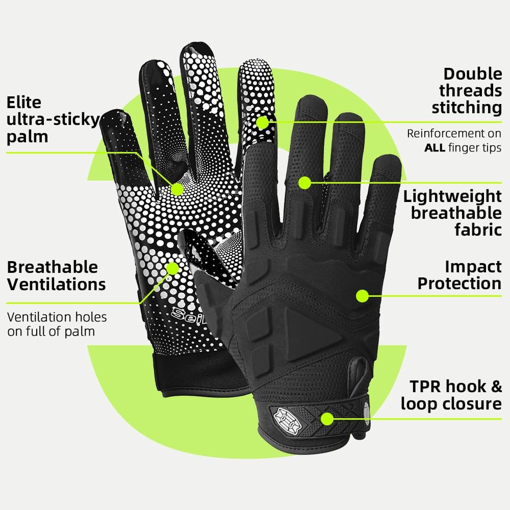 Seibertron Erwachsenen G.A.R.G 2.0 Gelgefüllte patentierte Anti-Aufprall Ultra-Haft Football-Sport-Empfängerhandschuhe - SeibertronSports
