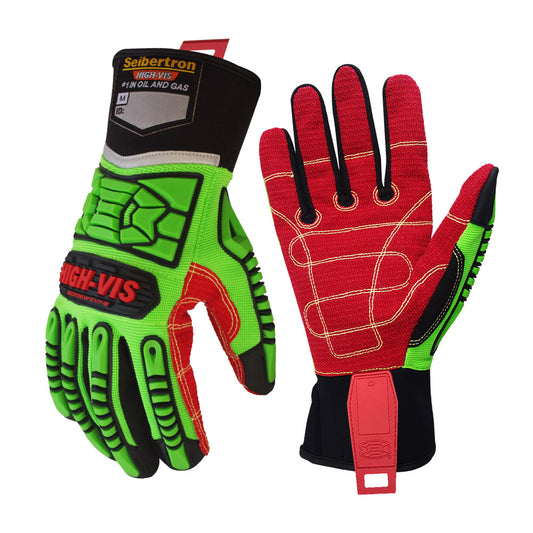 seibertron-gallery:hdc5-safety-gloves-20260715 | product:hdc5 | color:Green Red | slot:1 | Seibertron HIGH-VIS HDC5 safety gloves white background product image