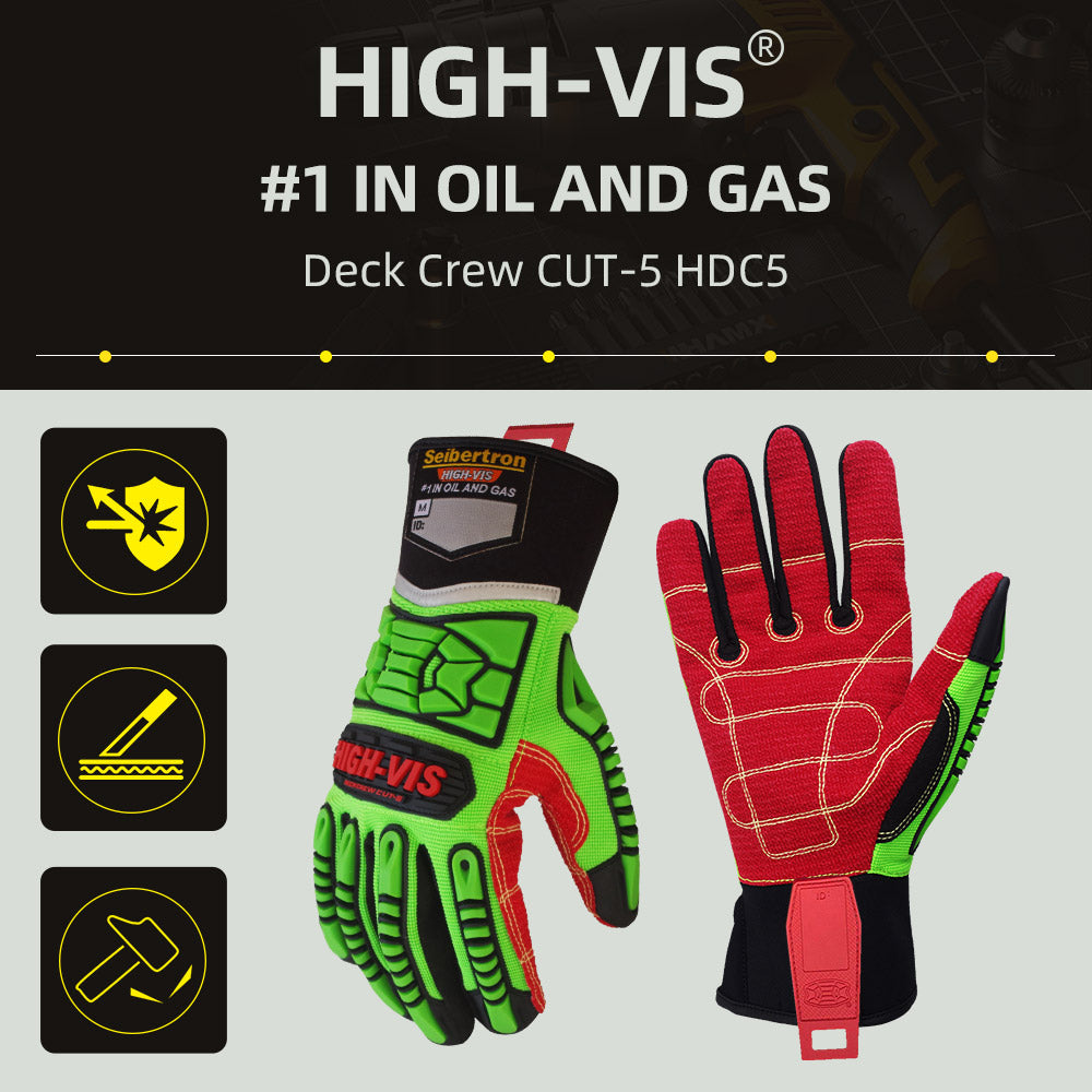 seibertron-gallery:hdc5-safety-gloves-20260715 | Produkt:hdc5 | Farbe:Grün Rot | Slot:2 | Seibertron HIGH-VIS HDC5 Sicherheitshandschuhe High-Vis Öl- und Gas-Übersichtsbild