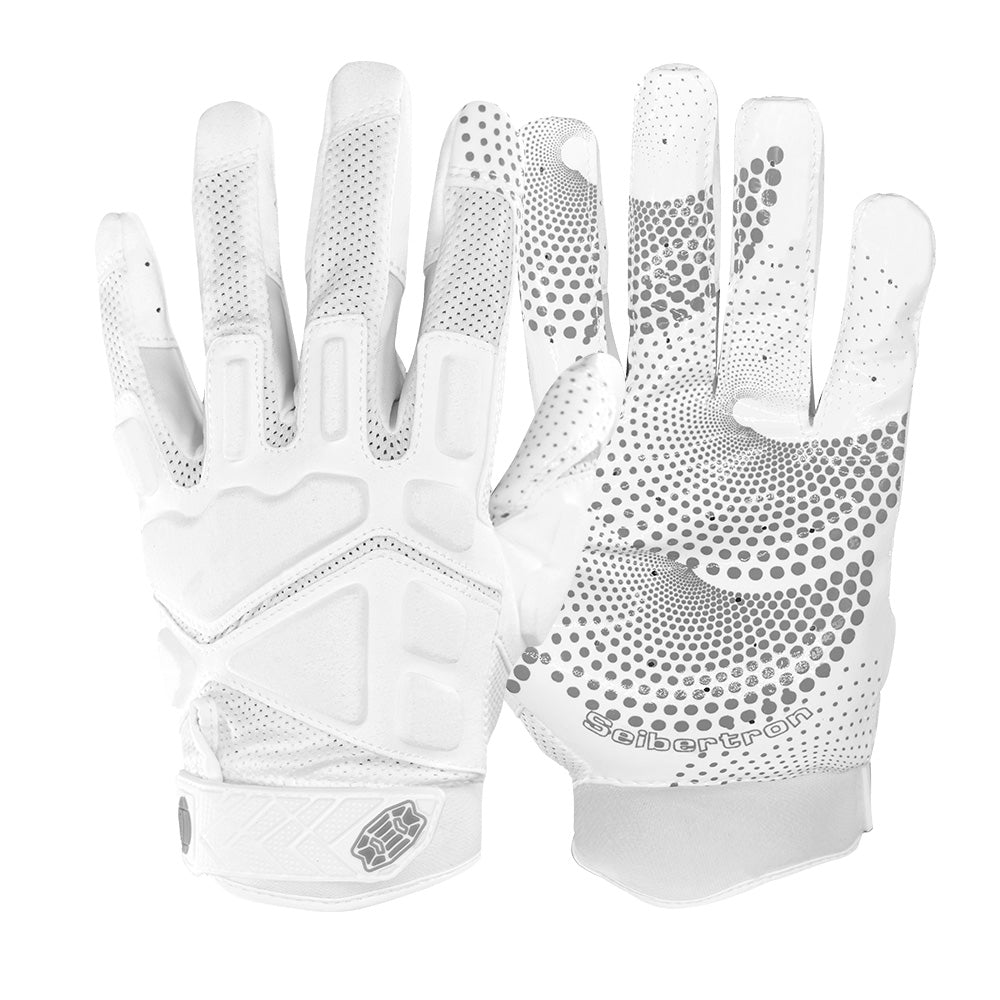 Farbe: Weiß | Seibertron H.P.I.R.G Football-Receiver-Handschuhe, Hauptbild auf weißem Hintergrund