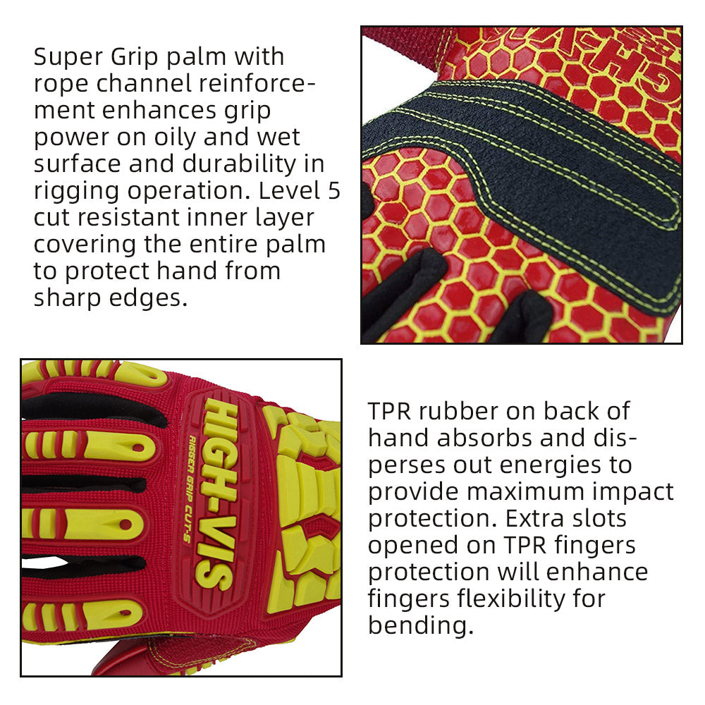 seibertron-gallery:hrc5-safety-gloves-20260715 | product:hrc5 | color:Red Yellow | slot:5 | Seibertron HIGH-VIS HRC5 safety gloves product detail panels