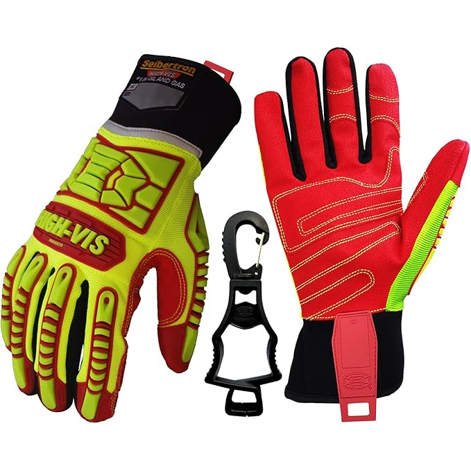seibertron-Galerie:hrig-plus-1-glove-clip-thumbnail-20260716 | Produkt:hrig | Stil:HRIG+1 Handschuhclip | Seibertron Hochsichtbare HRIG-Handschuhe mit einem schwarzen Handschuhclip