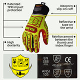 seibertron-gallery:hrig-safety-gloves-20260715 | Produkt:hrig | Farbe:Gelb Rot | Slot:3 | Seibertron HIGH-VIS HRIG Sicherheitshandschuhe mit TPR-Aufprallschutz und CE-ANSI-Einstufung Detailbild