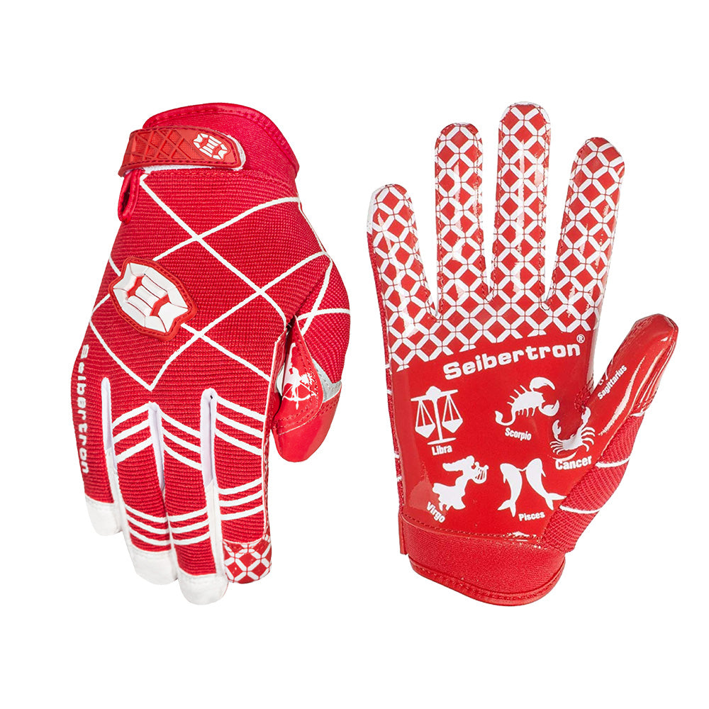 color:Red | Seibertron Pro 3.0 youth football receiver gloves white background main image