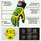 seibertron-gallery:sdxg2-safety-gloves-20260715 | product:sdxg2 | color:Yellow Green | slot:3 | Seibertron HIGH-VIS SDXG2 safety gloves TPR impact protection and CE ANSI rating detail image