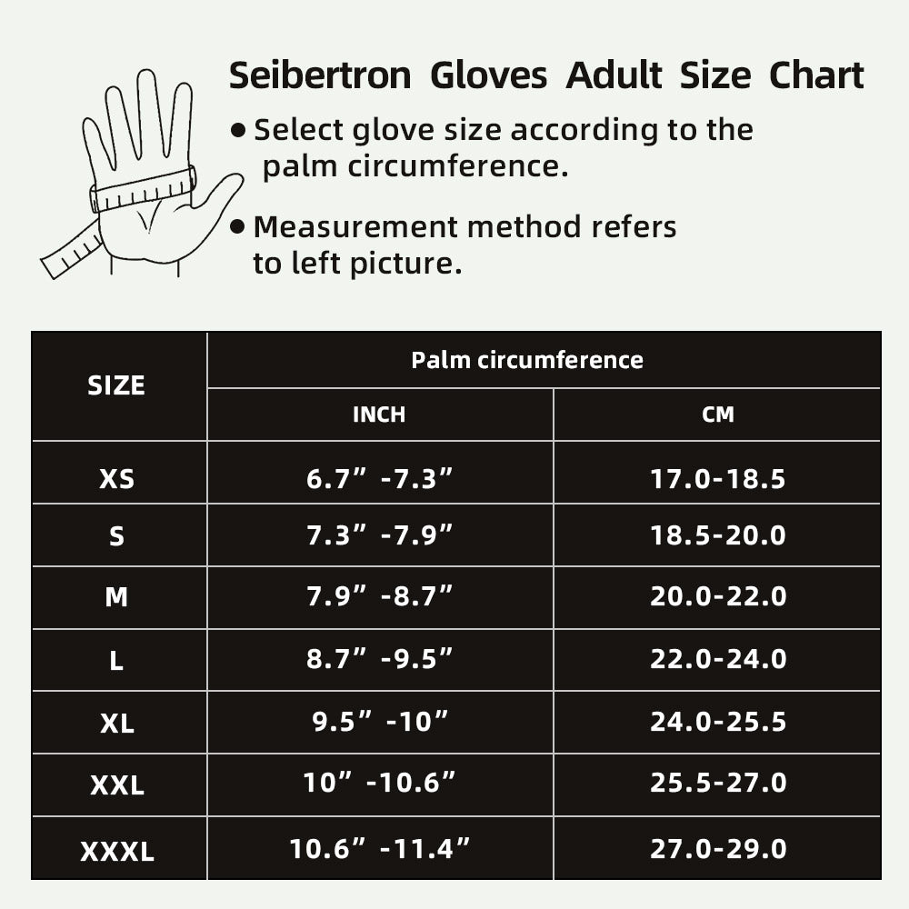 seibertron-Galerie:sdxg2-safety-gloves-20260715 | Produkt:sdxg2 | Farbe:Gelbgrün | Slot:7 | Seibertron HIGH-VIS SDXG2 Sicherheitshandschuhe Erwachsene Größentabelle Bild