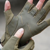 Farbe:Armygrün | Charge:solag-t-complete-20260716 | Rolle:detail-2 | Seibertron S.O.L.A.G-T drei fingerlose taktische Handschuhe armygrün Detail 2