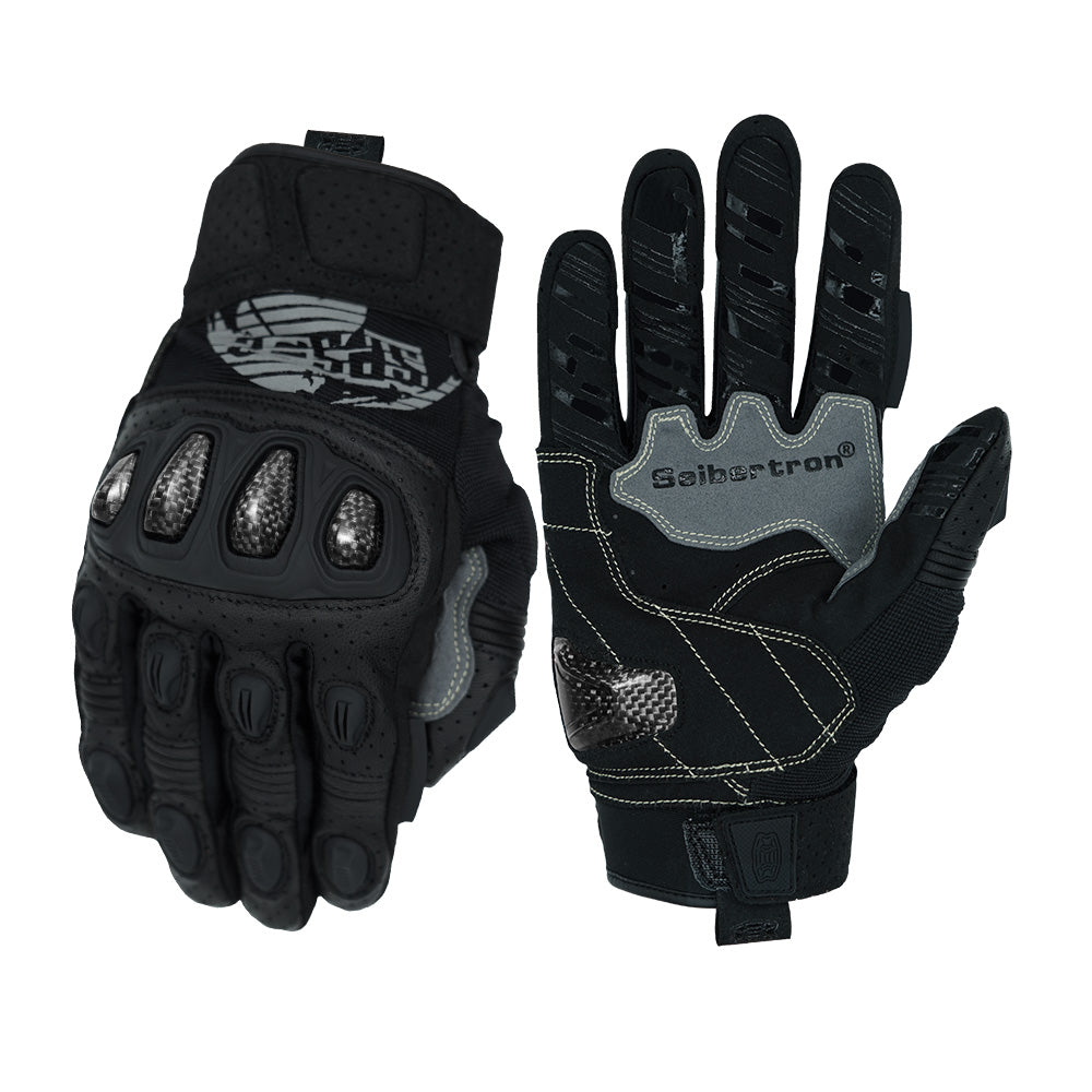 Farbe:Schwarz | Charge:sps2plus-complete-20260716 | Rolle:weißer-Hintergrund-Hauptbild | Seibertron SPS-2 Plus Motorradhandschuhe schwarz weißer Hintergrund Hauptbild
