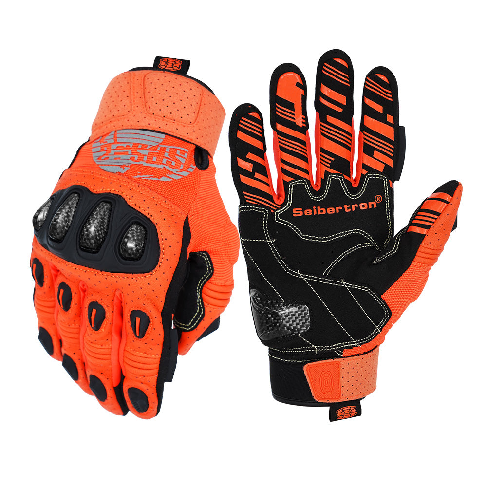 farbe:Orange | charge:sps2plus-komplett-20260716 | rolle:weißer-Hintergrund-Hauptbild | Seibertron SPS-2 Plus Motorradhandschuhe orange weißer Hintergrund Hauptbild