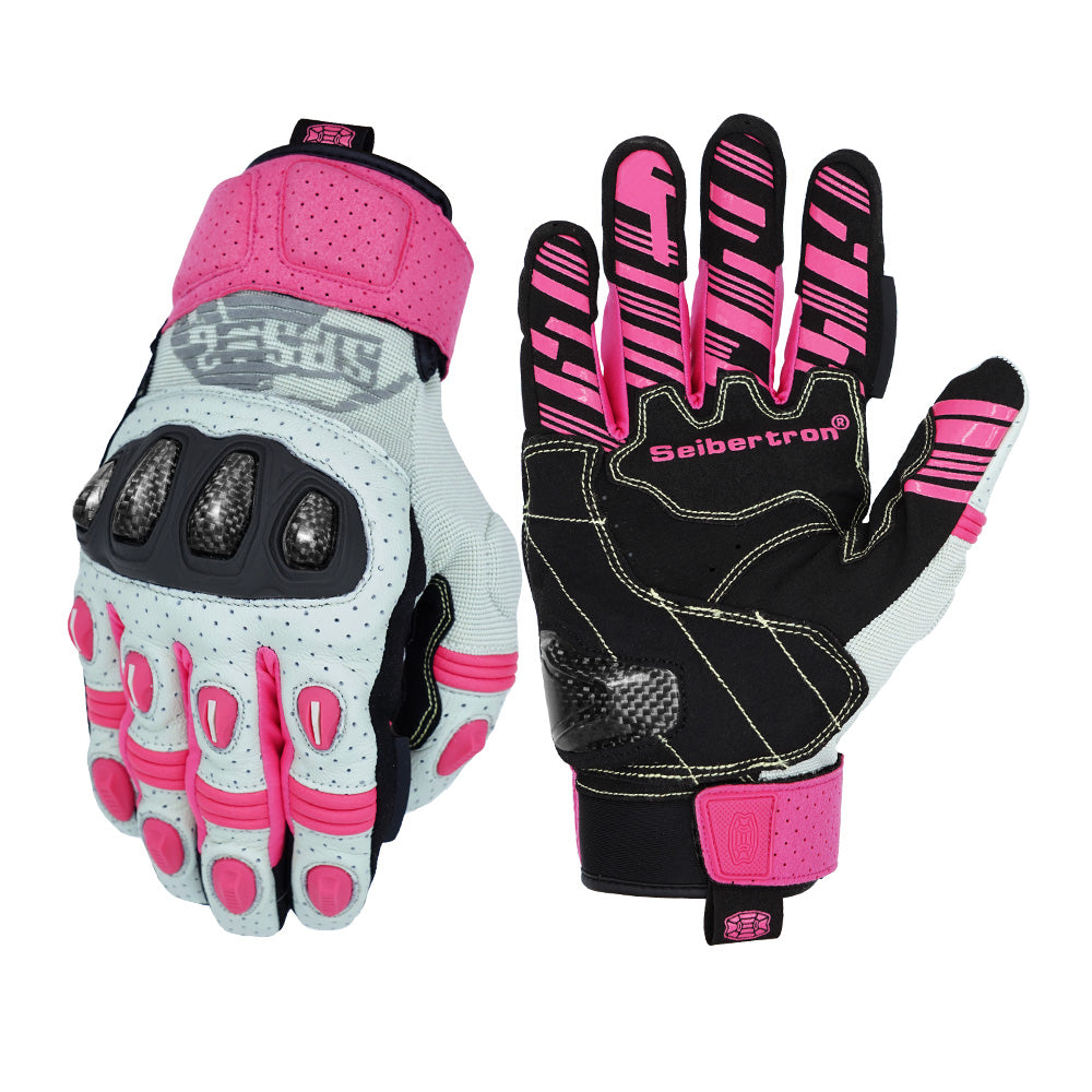 Farbe:Rosa | Charge:sps2plus-komplett-20260716 | Rolle:weißer-Hintergrund-Hauptbild | Seibertron SPS-2 Plus Motorradhandschuhe rosa weißer Hintergrund Hauptbild