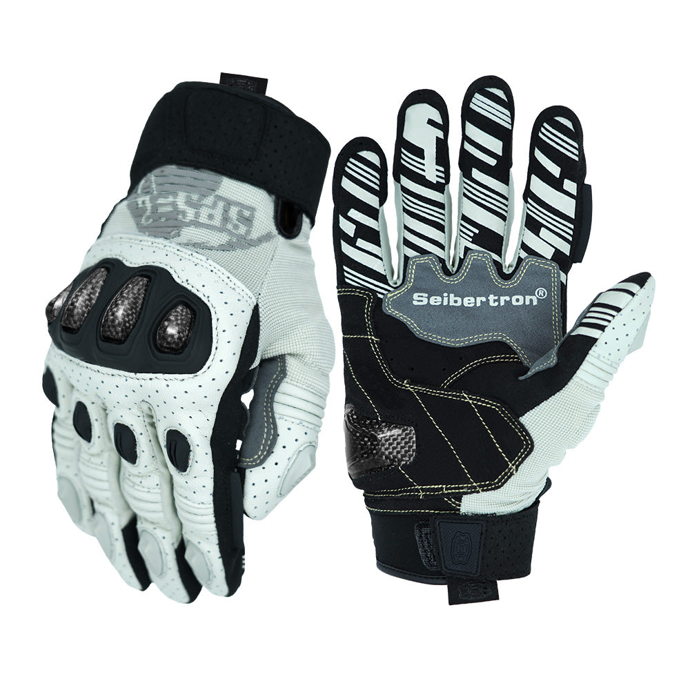 Farbe:Weiß | Charge:sps2plus-complete-20260716 | Rolle:weißer-Hintergrund-Hauptbild | Seibertron SPS-2 Plus Motorradhandschuhe weiß weißer Hintergrund Hauptbild