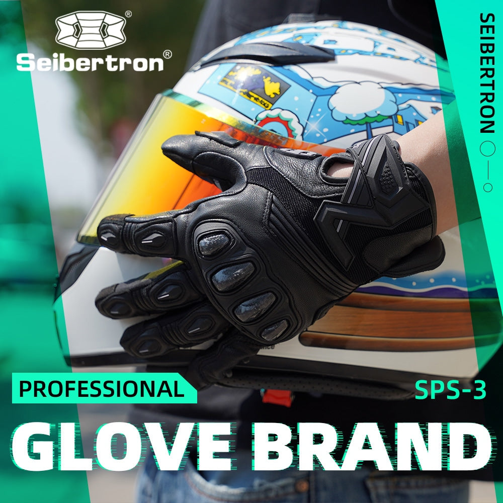 color:Black | Seibertron SPS-3 motorcycle gloves detail image 01
