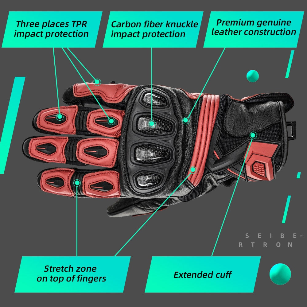 color:Red | Seibertron SPS-3 motorcycle gloves detail image 02