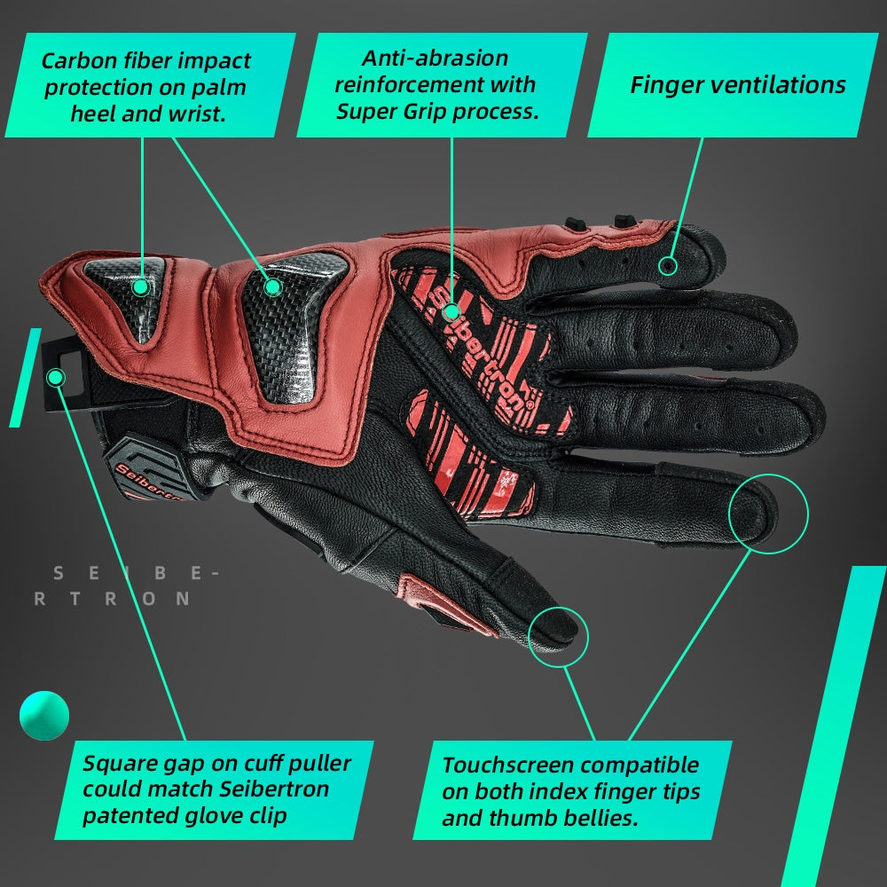 color:Red | Seibertron SPS-3 motorcycle gloves detail image 03